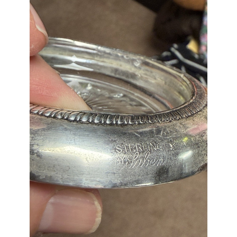 Vintage Sterling Silver Laben 6 Crystal Ashtray Cigar Round Coaster Starburst - Picture 7 of 9